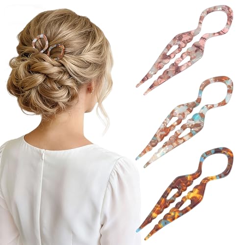 Lourny French Hair Pins for Women 4.1 Inch - 3 Pack Serrated Anti-Slip