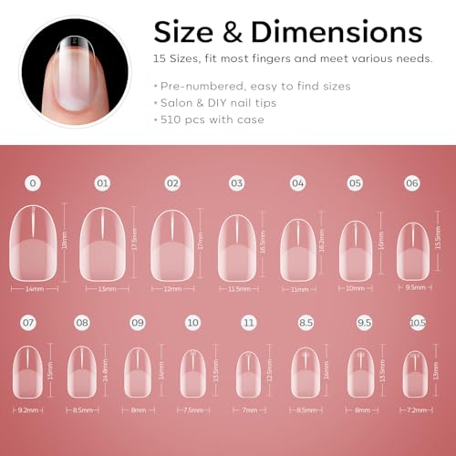 Modelones Half Matte Oval Nail Tips - 510Pcs Gel Extension Kit