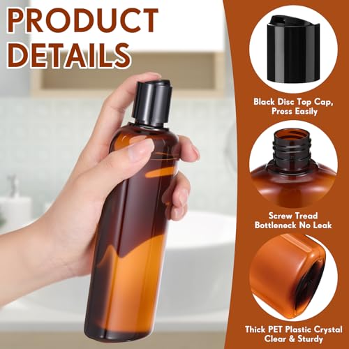 Domensi 24 Pcs 10oz Plastic Bottle Squeeze Containers with Disc Cap Travel Bottles Reusable Empty Toiletries Shampoo Containers Refillable Travel Bottles for Shampoo Lotions(Brown)