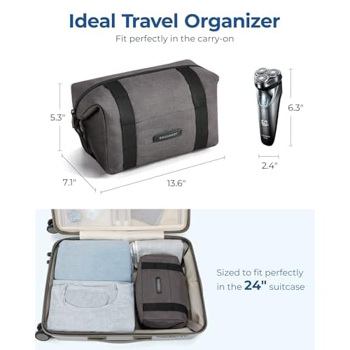 BAGSMART Travel Toiletry Bag for Men, Large Hanging Dopp Kit Water Resistant Shaving Bags Organizer Gifts for Mens Traveling, Hygiene, Bathroom Essentials, Toiletries Accessories, Khaki
