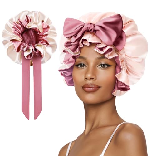 Satin Sleep Bonnet with Adjustable Tie Band for Curly Hair