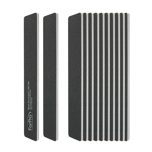 ForPro Professional Collection Rectangular Foam Boards, Black, 100/180 Grit, Double-Sided Manicure and Pedicure Nail Files, 7” L x 1.1” W, 12-Count