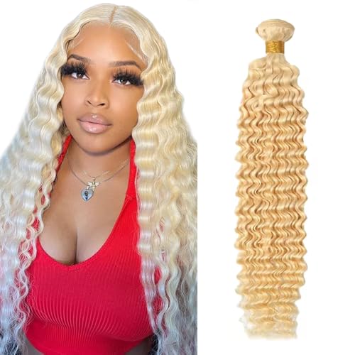 FuivJuix #613 Blonde Deep Wave Human Hair Bundles 24 Inch - Unprocessed Brazilian Virgin Hair, 50g per Bundle