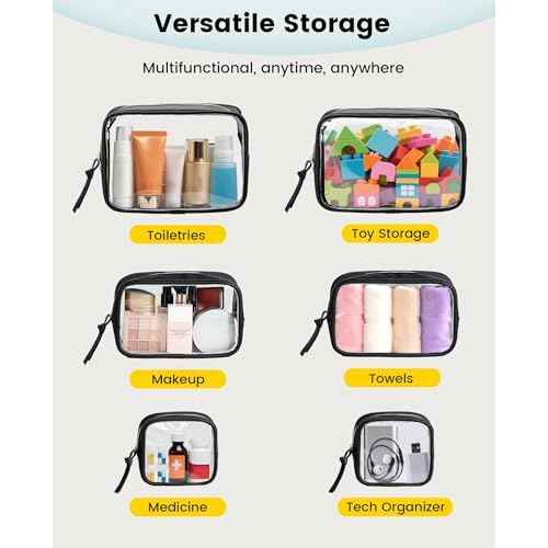 Vorspack Travel Makeup Bag - 3 Pack Travel Toiletry Bag for Women Clear Cosmetic Bag Makeup Organizer Zipper Pouch for Travel Essentials Storage - Black