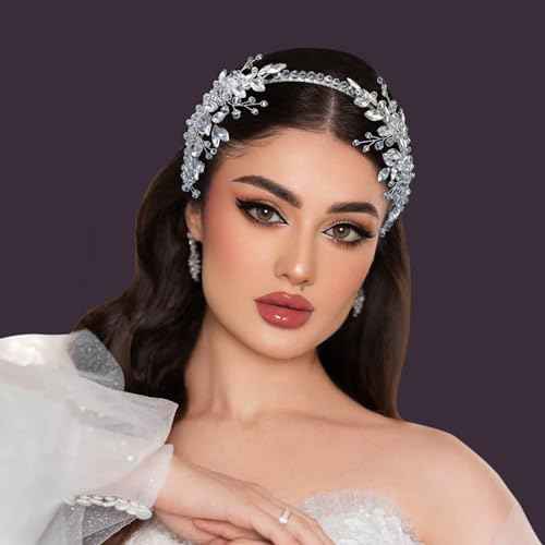 Wedding Hair Pieces for Brides, Bridal Headband, Handcrafted Tiaras for Women(Silver)