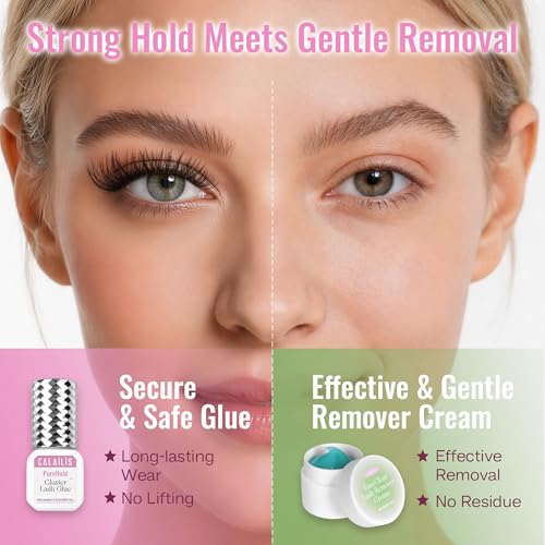 CALAILIS Lash Cluster Glue & Remover Kit - Extra Strong Hold, Long Lasting 4+ Weeks, Gentle Aloe Formula, Professional-Quality Eyelash Extension Kit