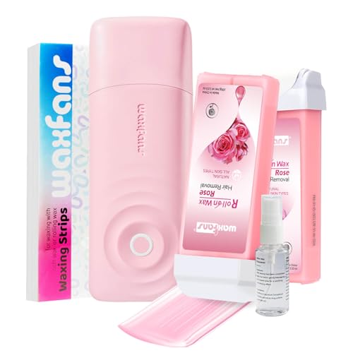 Waxfans Smart Wax Roller Kit, Roll On Wax Kit for Women & Men, Cera Para Depilar at Home Waxing Kit for Body and Legs Hair Removal, with 2 Wax Refills & 50 Wax Strips, Easy & Smooth£¨Pink)