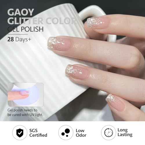 GAOY Chrome Platinum Glitter Gel Nail Polish Set, 6 Colors Including Sparkly Shiny Black Silver Pink Gel Polish Kit UV LED Soak Off Home DIY Manicure Nail Salon Varnish