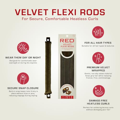 Red by Kiss Velvet Flexi Rods Heatless Curlers, 1" - 3 Pack