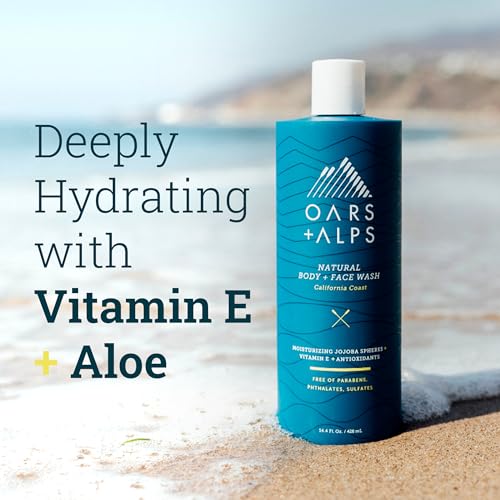 Oars + Alps Men's Moisturizing Body and Face Wash, Skin Care Infused with Vitamin E and Antioxidants, Sulfate Free, California Coast, 2 Pack