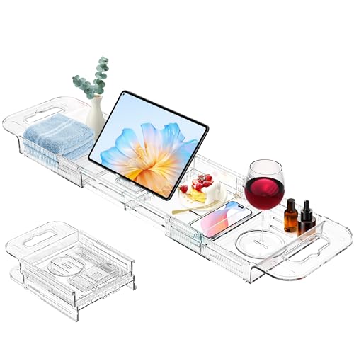 Expandable Bathtub Caddy Tray, Clear Acrylic Bath Organizer