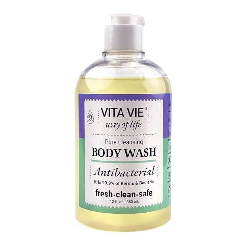 Body Wash, Lemon Scent, Antibacterial Soap for Hands and Forearms With Hazel, Willow Bark Extract, and Tea Tree Oil, Clean Nourishing Formula, Vegan, Paraben Free, Non GMO, 12 FL Oz