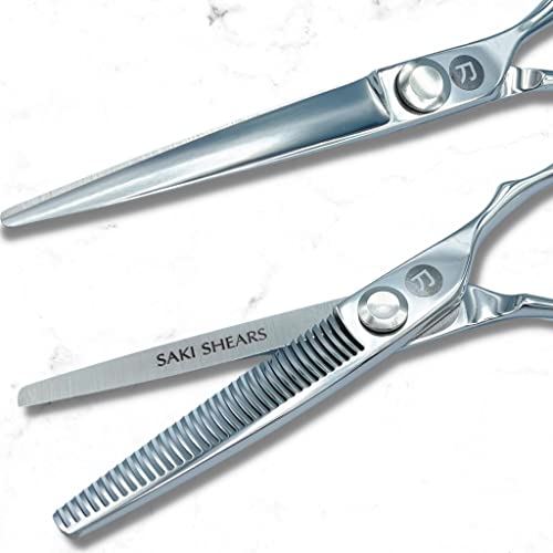 Saki Shears 6 Inch Hair Cutting & Thinning Shears Set with Razor & Leather Case