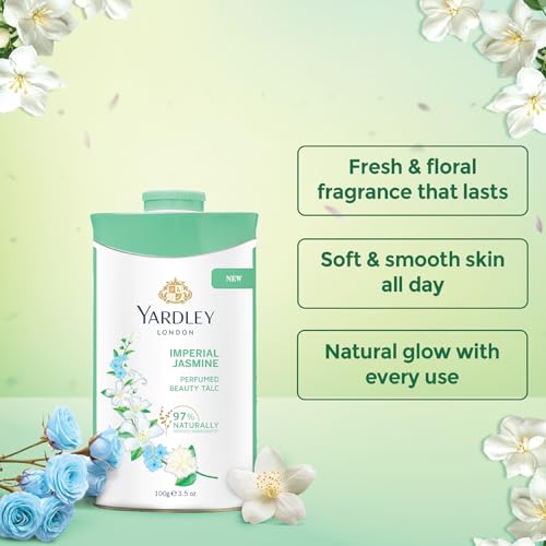 Yardley London Jasmine Perfumed Talcum Powder - 250 g. 8.8 oz, Deodorizing Talc