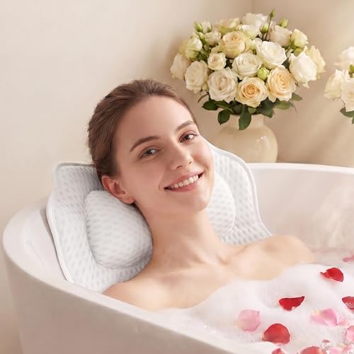 Bath Pillow with 6 Suction Cups - Ergonomic Neck Support