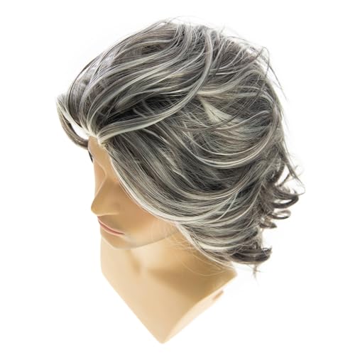 Men's Short Curly Wavy Grey Wig - Mixed Grey Cosplay Costume Hair