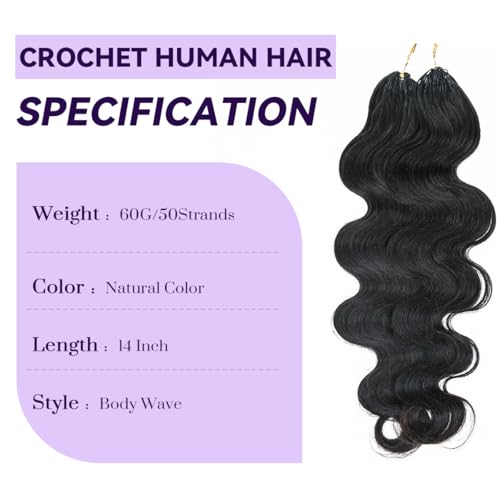MsFan Human Crochet Hair Body Wave 14 Inch 60g 50 Strands - Reusable Extensions