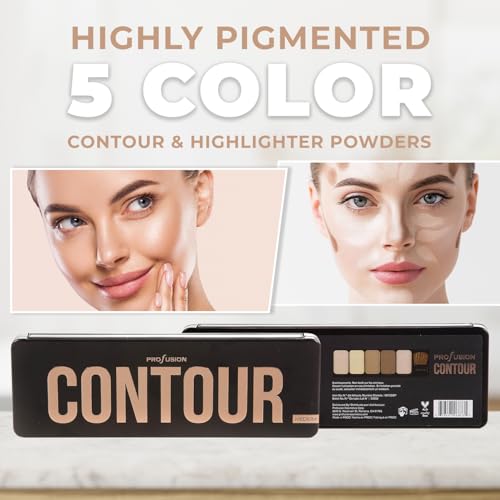 Profusion Cosmetics Contour 5 Color Highly Pigmented Makeup Palette - Curated Selection Of Powders To Highlight, Bronze, and Contour, Seamlessly Buildable, Lightweight & Travel-Friendly Kit