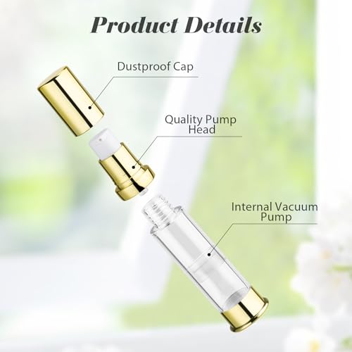 15 Pcs 0.34oz/10ml Airless Pump Bottle Refillable Vacuum Pump Bottles Travel Size Cosmetic Container for for Lotion Cream Moisturizer Facial Serum (Pack of 2)