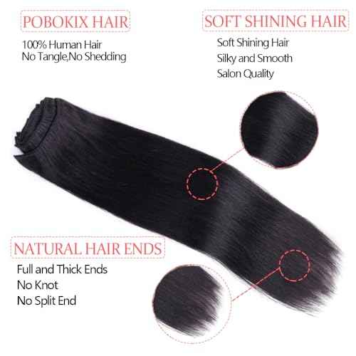 Straight Clip in Hair Extensions Real Human Hair 8Pcs Remy Human Hair Clip ins for Women, Natural Soft Human Hair, 120g 32inch #1B Natural Black