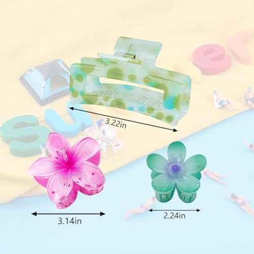 Hair Accessories gift,9PCS Summer Beach claw clips, Hawaiian Flower Hair Clips Non Slip for Thick Thin Hair,colorful hair clips set for girls women