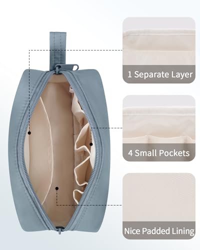 Narwey Mini Makeup Bag for Purse - Greyish Blue Travel Pouch