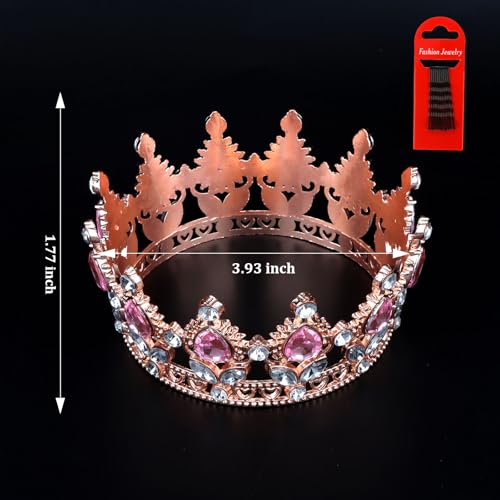 YARIEW Rose Gold Rhinestone Crown Cake Topper & Hair Accessory