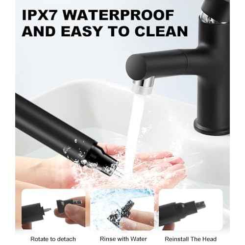 BUV Nose Hair Trimmer with LED Display- 2025 Professional Painless Ear Hair Trimmers for Men and Women, USB Rechargeable Nose Hair Trimmer Clipper ? 14,000 RPM IPX7 Waterproof Dual Edge Blades, Black