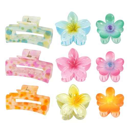 Hair Accessories gift,9PCS Summer Beach claw clips, Hawaiian Flower Hair Clips Non Slip for Thick Thin Hair,colorful hair clips set for girls women