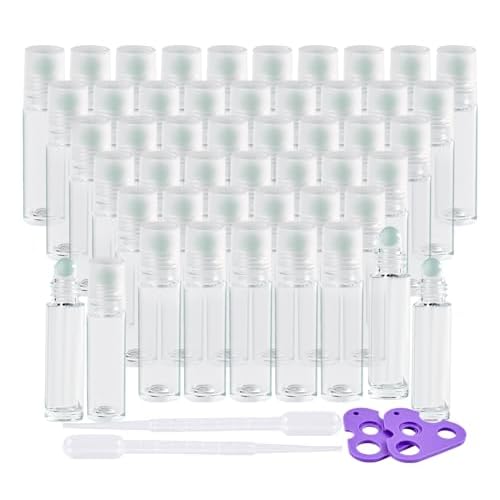 Essential Oil Roller Bottles, 48 Pack Hoa Kinh 10ml Empty Glass Clear Roller Bottles with Balls - Refillable Perfume Containers for Travel & DIY