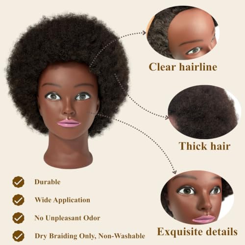 Afro Curly Mannequin Head 100% Human Hair 6" Braiding