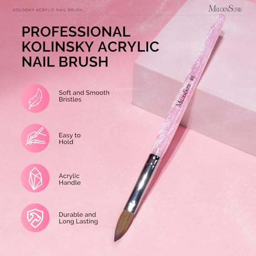 MelodySusie Kolinsky Acrylic Nail Brush Pink Glitter, Size 8
