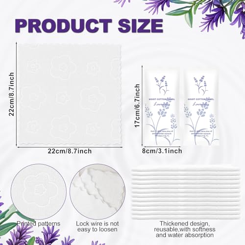 Moist Cotton Towel Bulk Moist Towelettes Individually Wrapped,White Towel Services,Refreshment Pre Moistened Towels for Dentist Travel Sport Party Hotel 200,Lavender