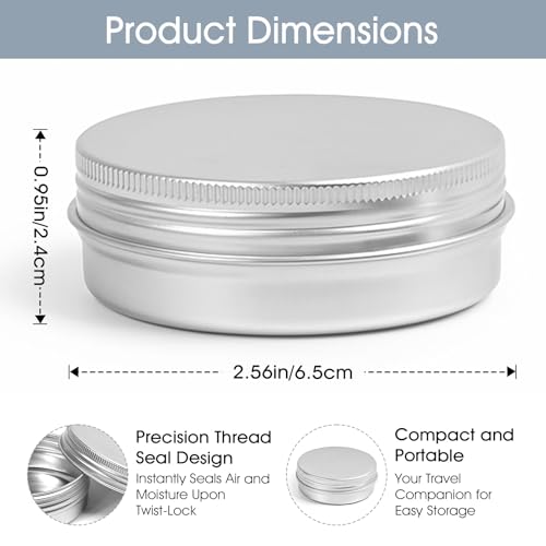 QVYQVY Silver Metal 2oz Round Tin Can Set with Screw Lids, 4 Pack