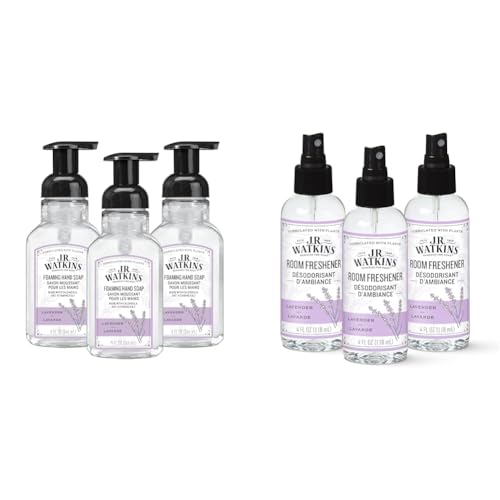 J.R. Watkins Bundle Lavender Foaming Hand Soap 9 fl oz 3 Pack + Lavender Room Freshener 4 fl oz 3 Pack