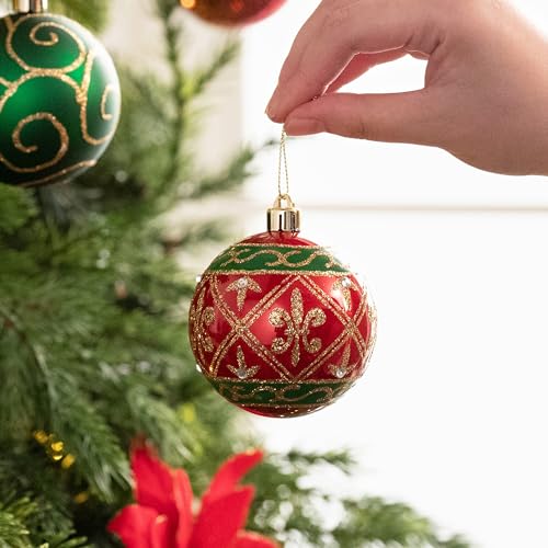 Valery Madelyn Christmas Tree Decorations Set, 9ct Red Green and Gold Shatterproof Christmas Ball Ornaments Bulk, 2.76 Inches Traditional Country Hanging Ornaments for Christmas Trees Xmas Decor