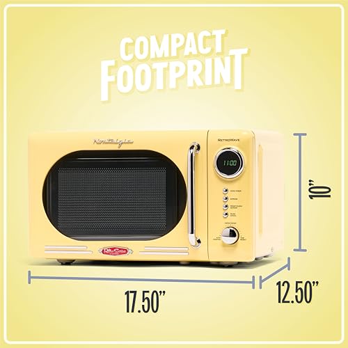 Nostalgia NRMO7YW6A Retro Compact Countertop Microwave Oven, 0.7 Cu. Ft. 700-Watts with LED Digital Display, Child Lock, Easy Clean Interior, Yellow