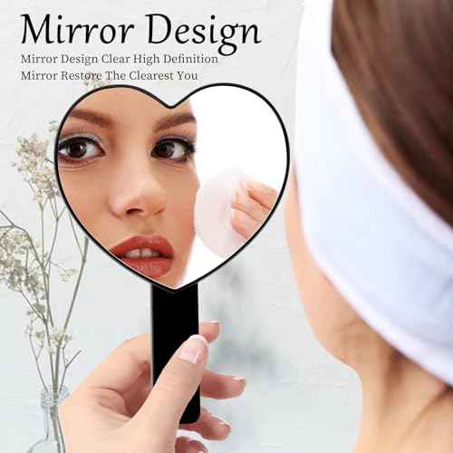 TIESOME Heart Shaped Handheld Mirror, Drop-Resistant Small Heart Mirrors with Handle Portable Travel Cosmetic Lash Mirror Hand Mirror for Women Valentine's Day Birthday(Black)