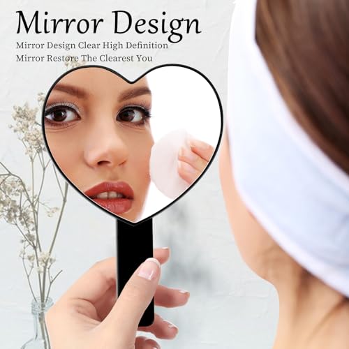 TIESOME Black Heart-Shaped Handheld Mirror - Portable Drop-Resistant Cosmetic Mirror for Women