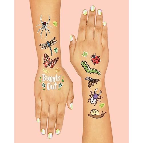 xo, Fetti Bug Temporary Tattoos - 48 Glitter Styles | Buggin' Out Insect Birthday Party Supplies, Bees, Spiders, Beetles, Butterflies, Arts and Crafts