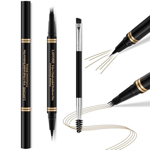 Eyebrow Pen,2-in-1 Waterproof Eyebrow Pencil with 4 Tip Microblading Brow Pen and Ultra-Precise Brow Pencil,with Dual-ended Eyebrow Brush,Eyebrow Makeup for Natural Looking-Dark Blonde