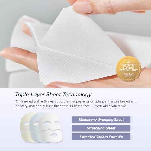 Sealing-in-Moisture Mask | No-Slip, No-Drip, No-Mess 15-Minute Triple-Layer Sheet Mask | Niacinamide, Adenosine &Collagen for Hydration,Firming & Glowing Skin | (18gx5ea)