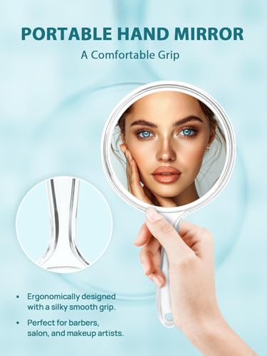 Macaki 8.3-Inch Hand Mirror with 5X Magnification - Transparent White