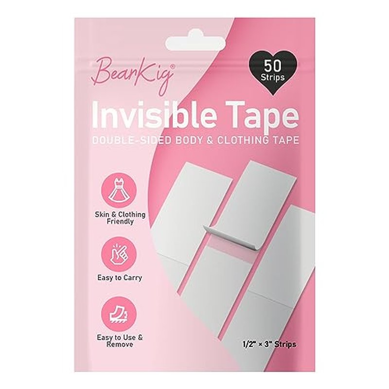 BearKig Double-Sided Fabric Tape - 50 Strips for Clothing