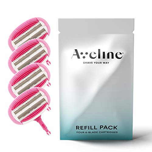 Aveline Smooth Razor Blade Refill 6-Blade Cartridges for Close Shave without Tugging, Pulling, Redness, or Razor Burns - for Sensistive Skin (4 Refills)