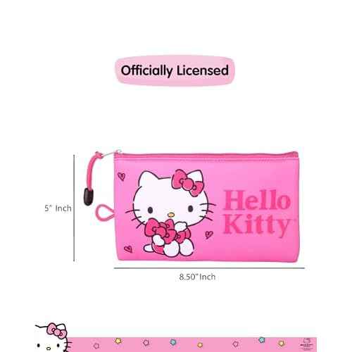 Hello Kitty Makeup Bag Official License, Pink Neoprene Zip Pouch for Travel, Cute Pencil Pouch and Pencil Bag