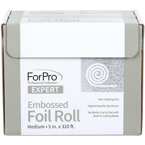 ForPro Professional Collection Expert Embossed Aluminum Foil Roll, 320 Ft Hair Foils for Color Application and Highlighting Services, Silver, Medium, 5W