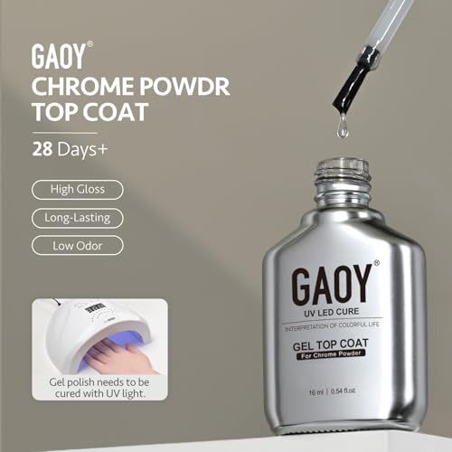 Chrome Powder Top Coat Gel, 16ml UV Gel No Wipe Clear