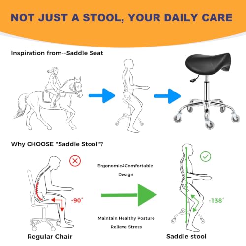 Ergonomic Saddle Stool with 360° Swivel & Height Adjust