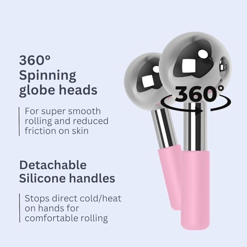 Ice Globes for Facials by Eli with Love - 360 Rotating Unbreakable Steel Ice Globes with Carry Case - Professional Esthetician Supplies - Ice Roller for Face and Eyes - Ideal Skincare Tool (Pink)